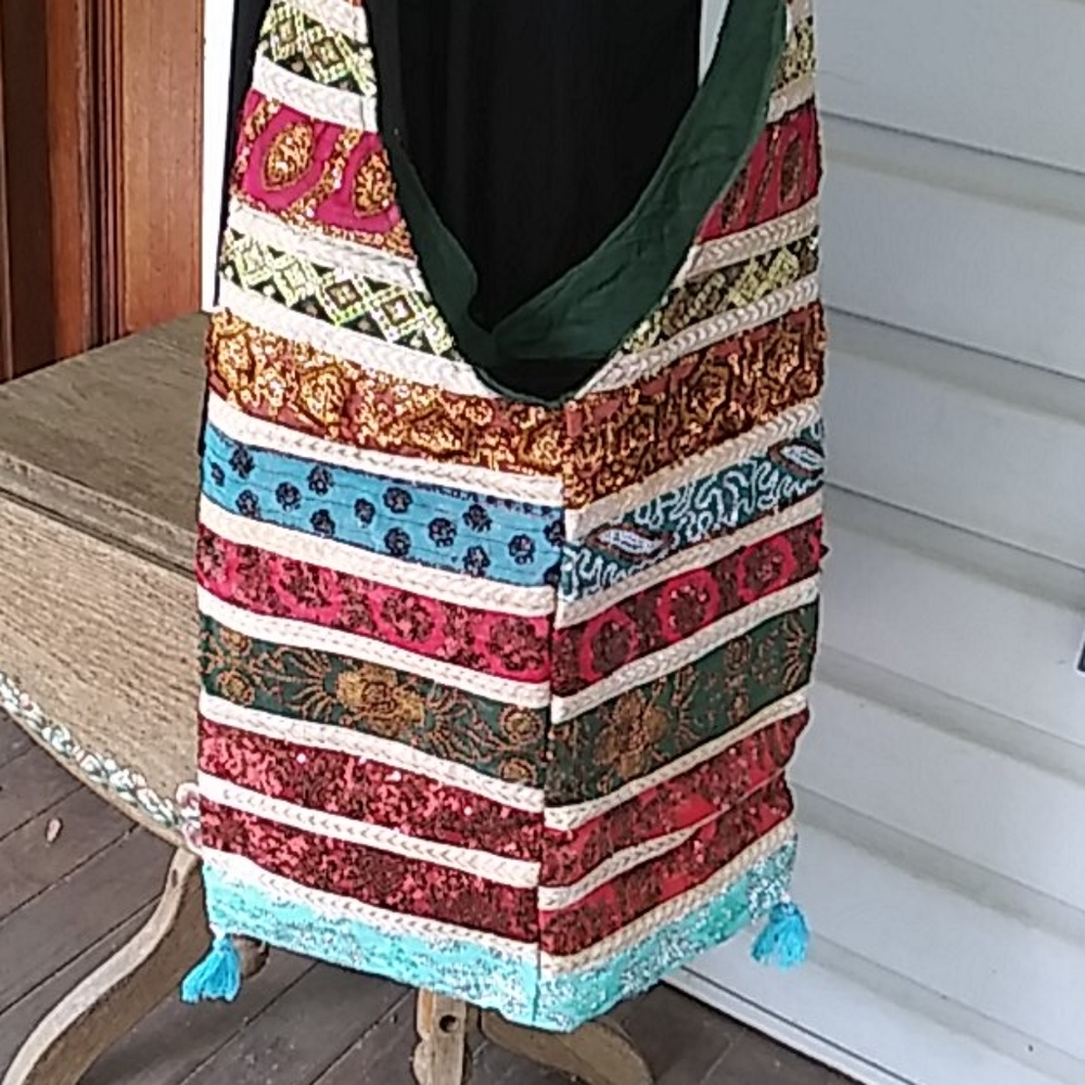 NWOT Boho sequined hobo tote bag